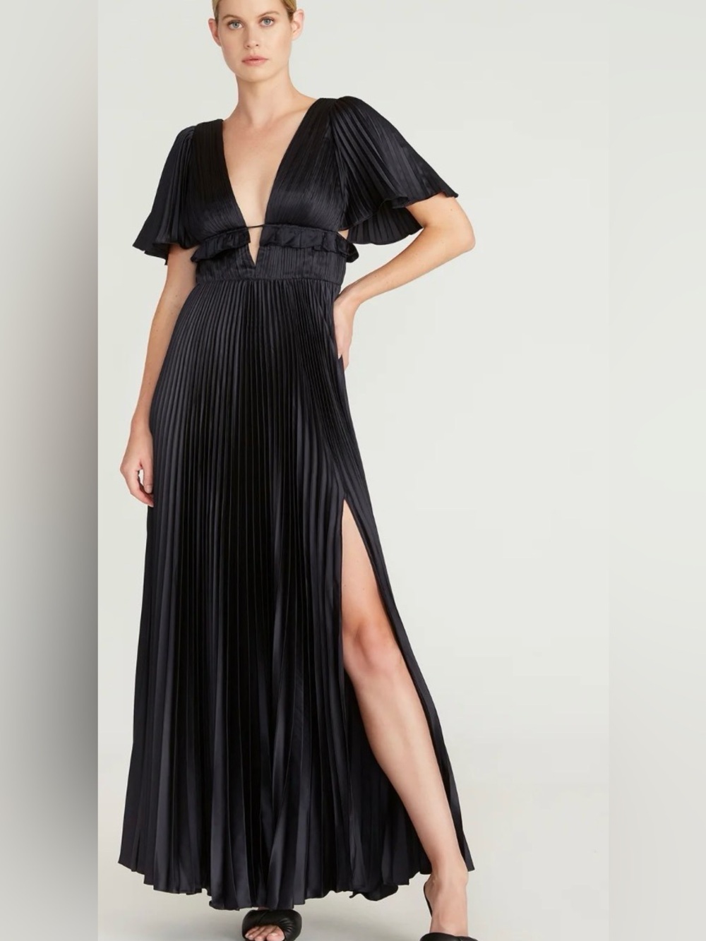 AMUR Navy Pleated Maxi Dress/Gown - Size 10